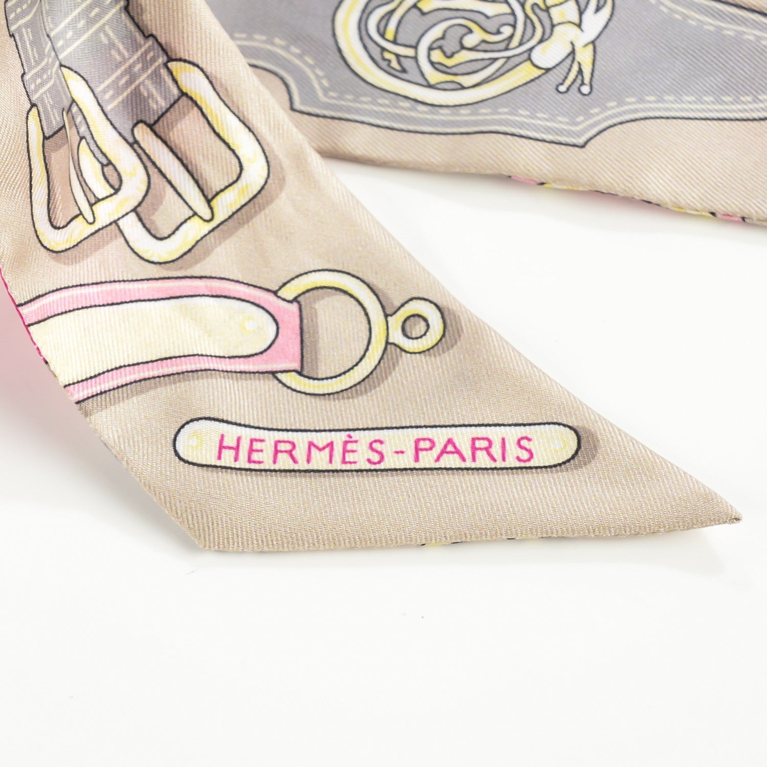 Hermes Silk Harnais des Presidents Twilly Beige Bleu Pink 3 of 7