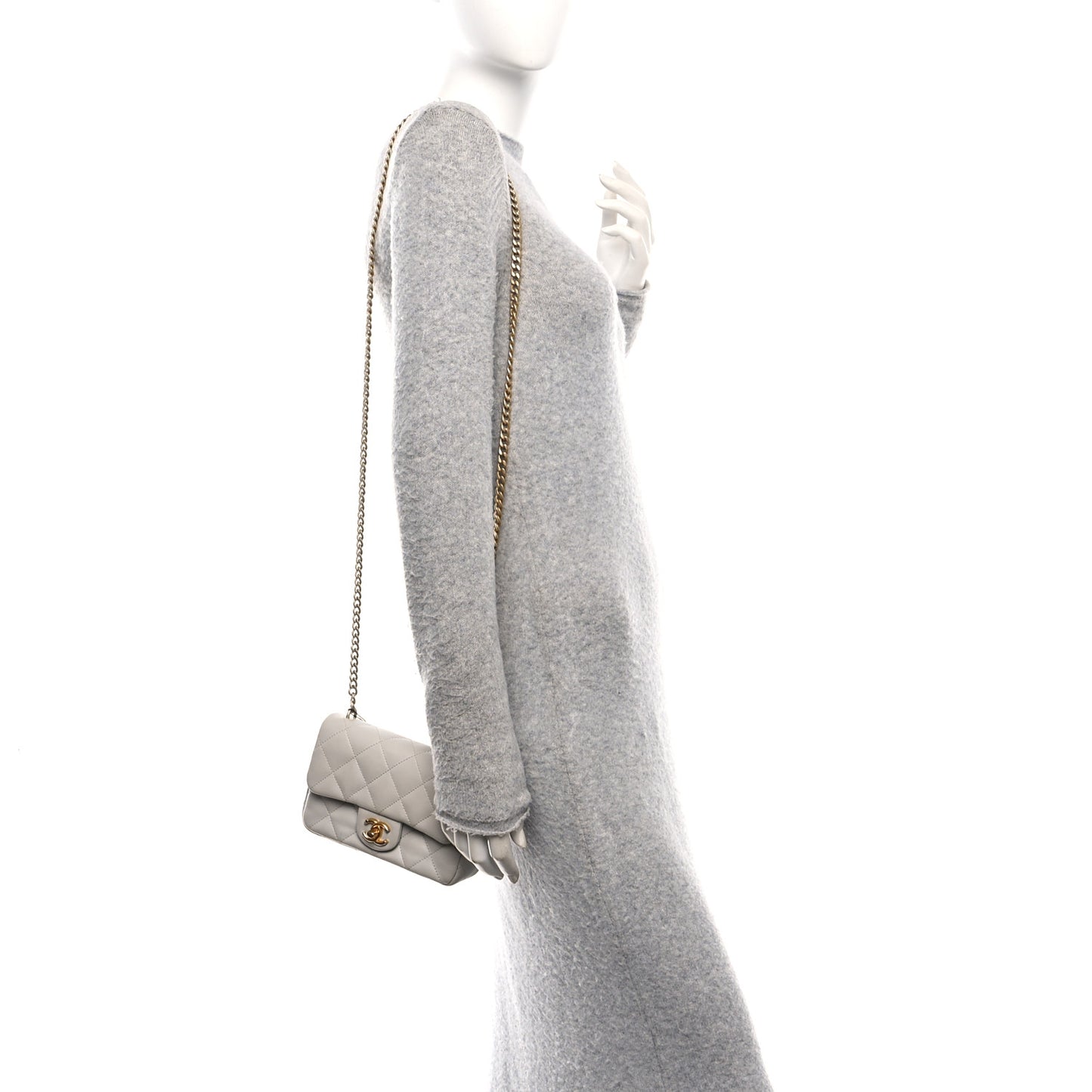 Shiny Lambskin Quilted Mini Sweetheart Flap Light Grey