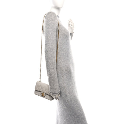 Chanel Shiny Lambskin Quilted Mini Sweetheart Flap Light Grey 2 of 11