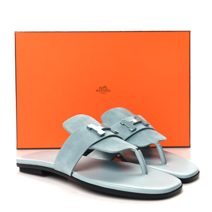 Hermes Suede Goatskin Womens Galerie Sandals 36 Bleu Pinede 10 of 10