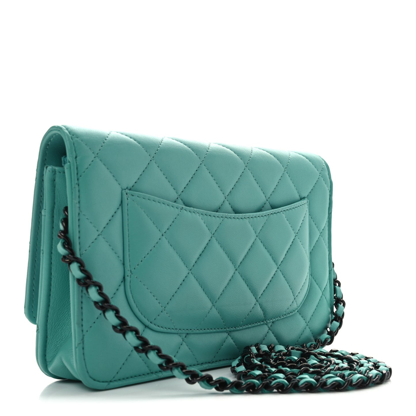 Lambskin Quilted Wallet On Chain WOC Turquoise