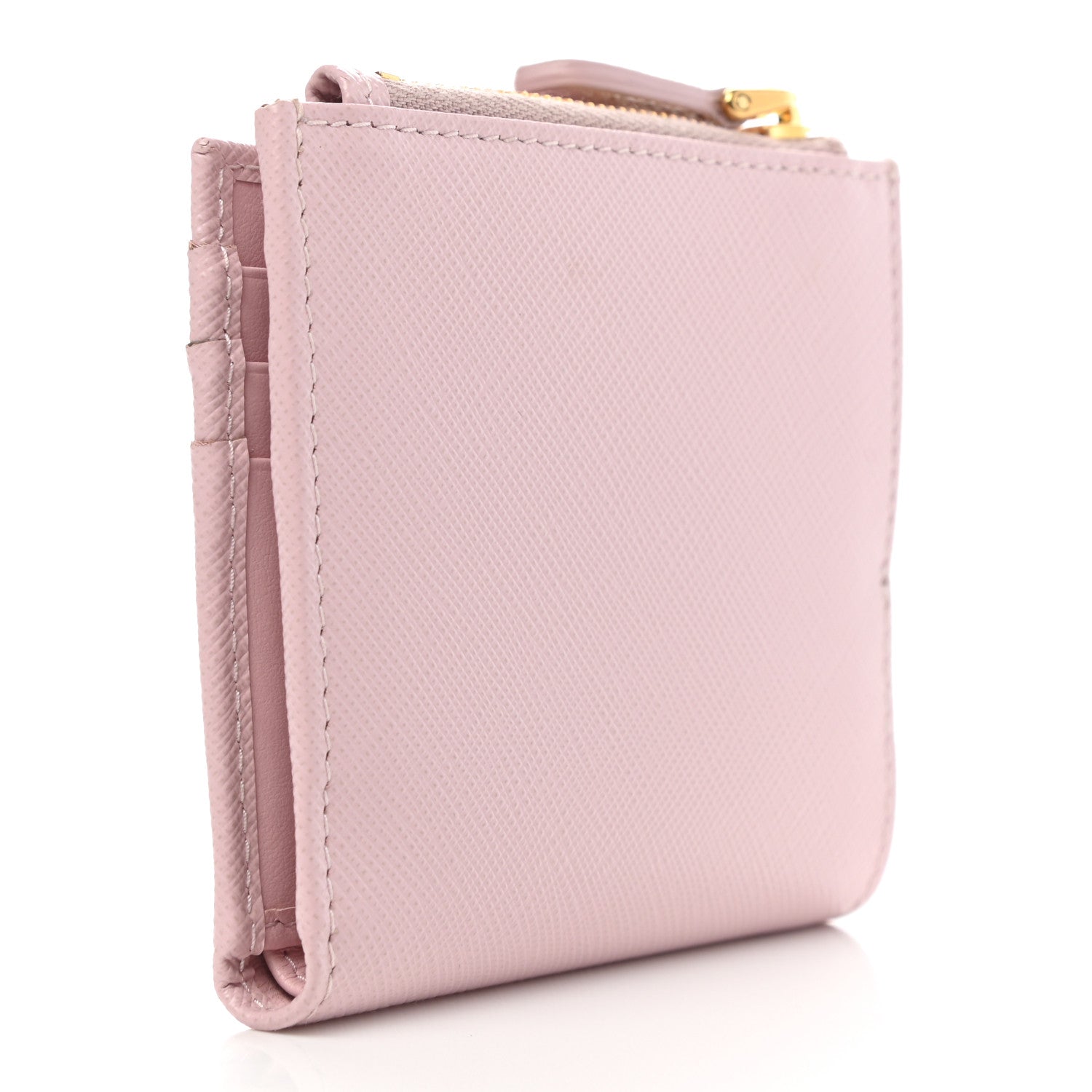 Prada Saffiano Smooth Calfskin Tab Card Holder Compact Wallet Cipria 3 of 8