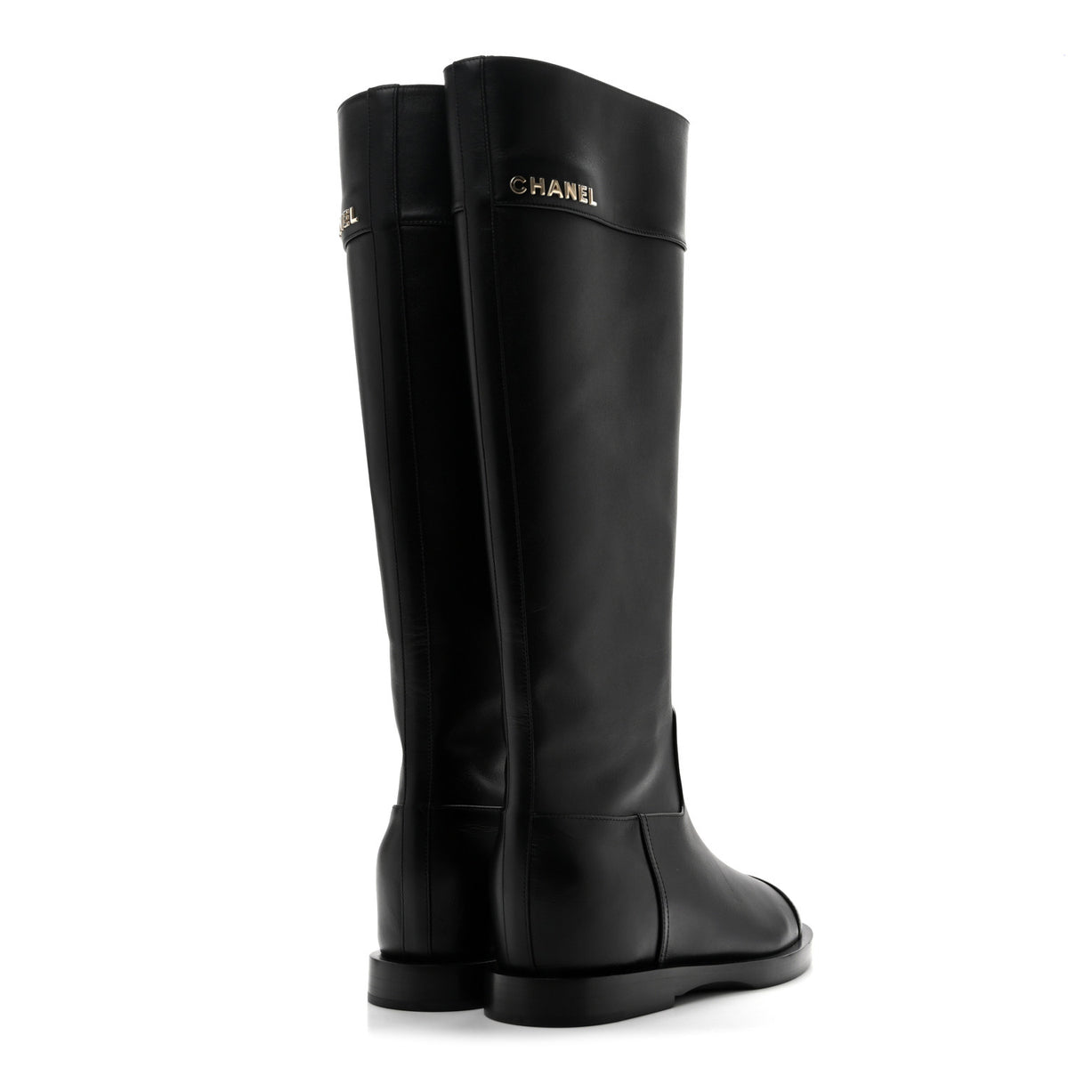 Calfskin Cap Toe Tall Boots 39 Black