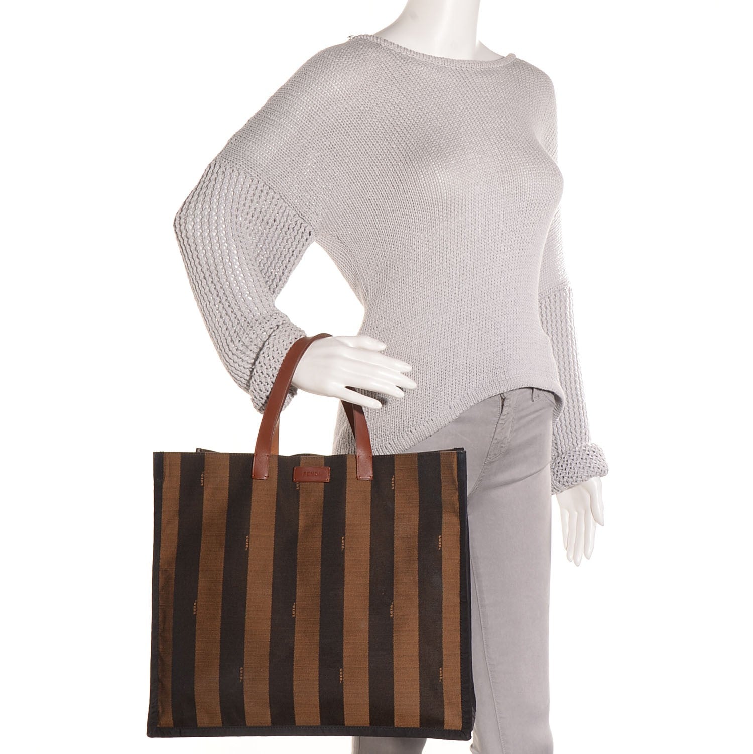 Fendi Pequin Striped Shopping Tote Tobacco 2 of 10