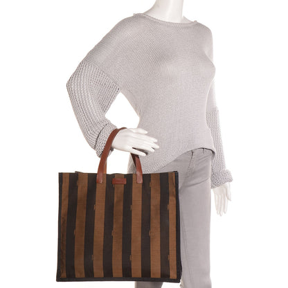 Fendi Pequin Striped Shopping Tote Tobacco 2 of 10