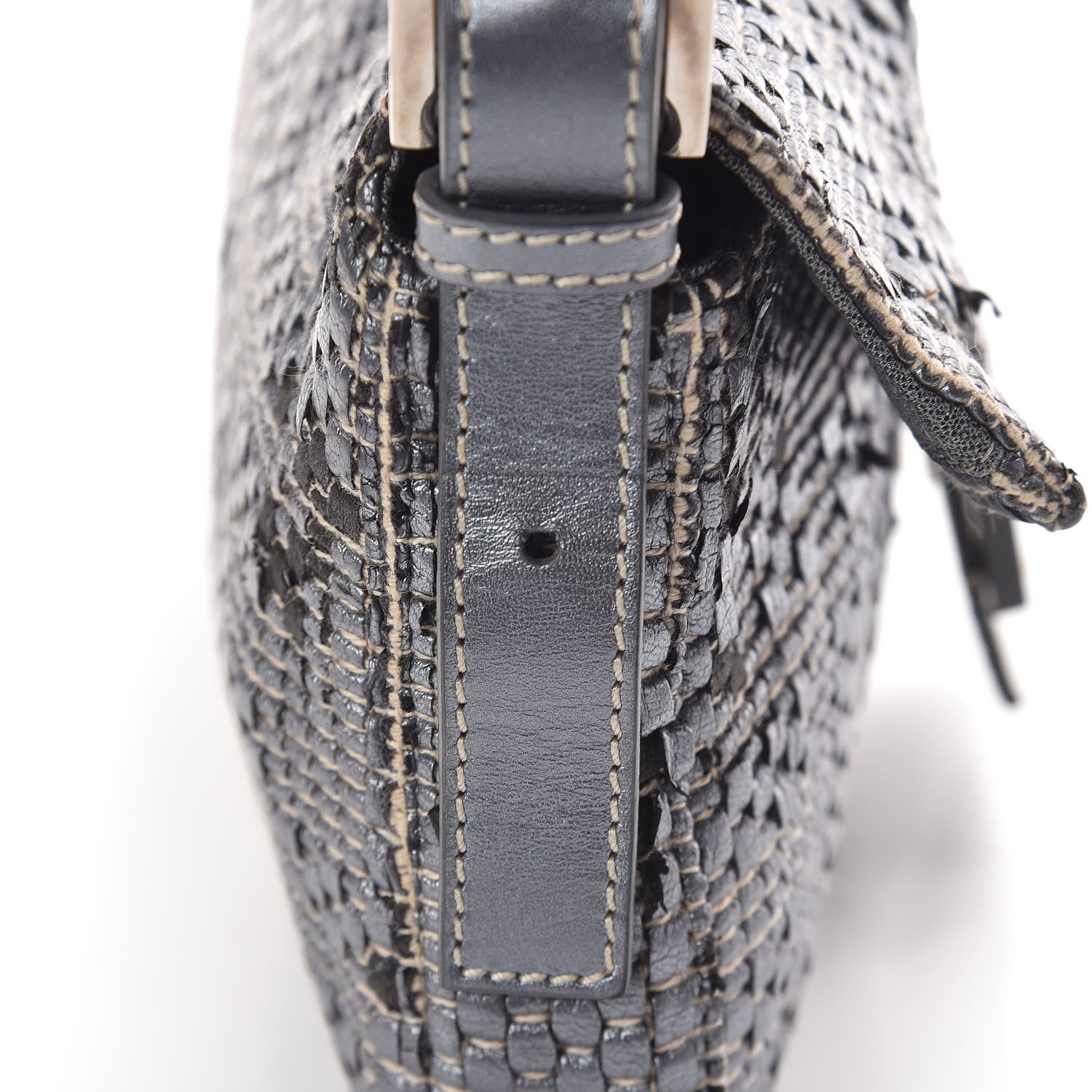 Fendi Metallic Lambskin Woven Baguette Light Grey 17 of 19