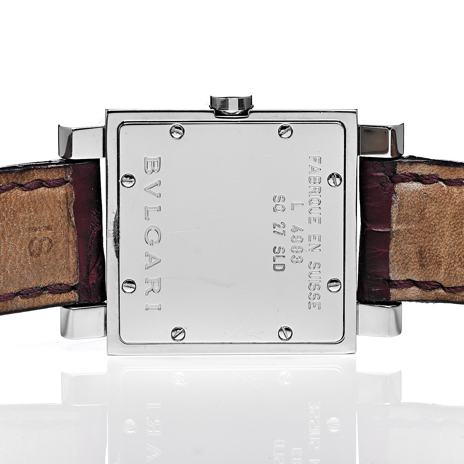 Bulgari Stainless Steel Alligator Garnet Mother of Pearl 26mm Quadrato Quartz Watch 5 of 10