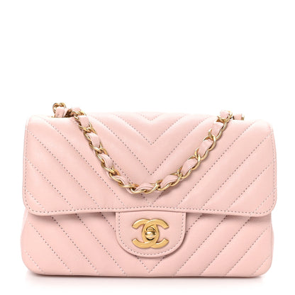 Chanel Calfskin Chevron Quilted Mini Rectangular Flap Light Pink 1 of 11