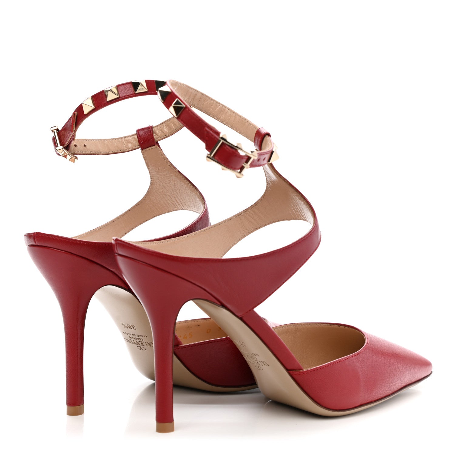 Valentino Garavani Nappa Rockstud Strap Pumps 38.5 Red 4 of 9