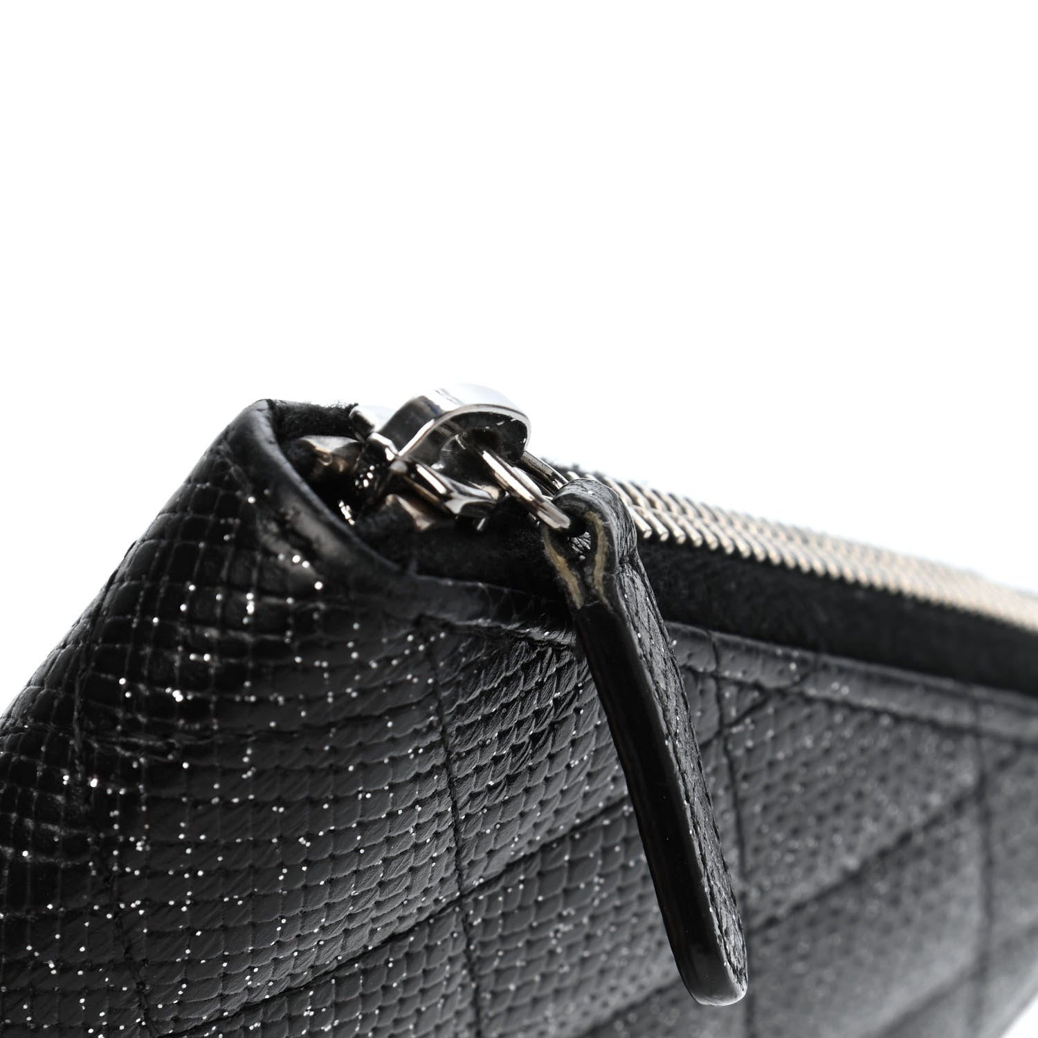 Chanel Glittered Calfskin Quilted Large Gusset Zip Wallet Black 9 of 12