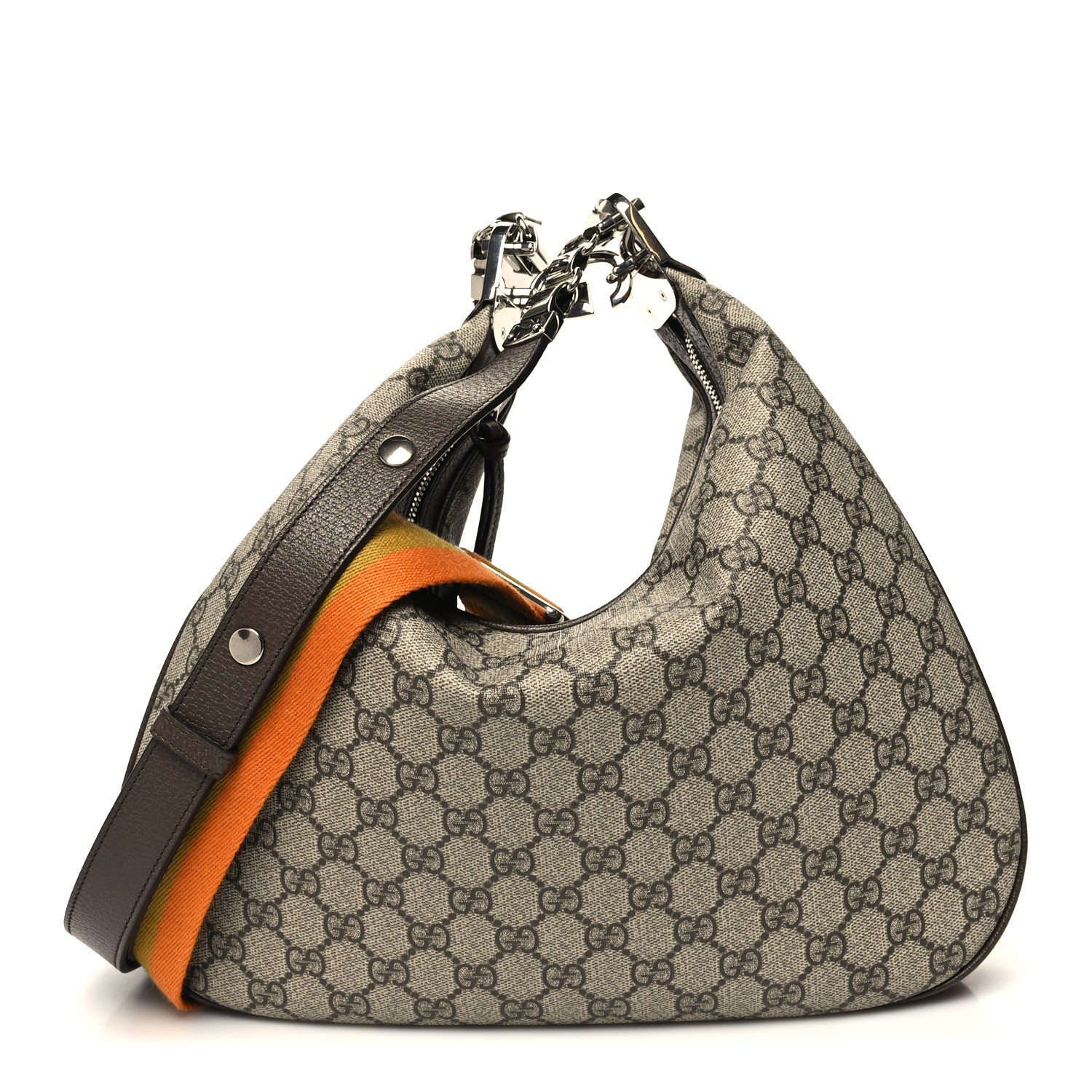 Gucci GG Supreme Monogram Textured Calfskin Web Large Attache Shoulder Bag Beige Ebony New Acero 1 of 10