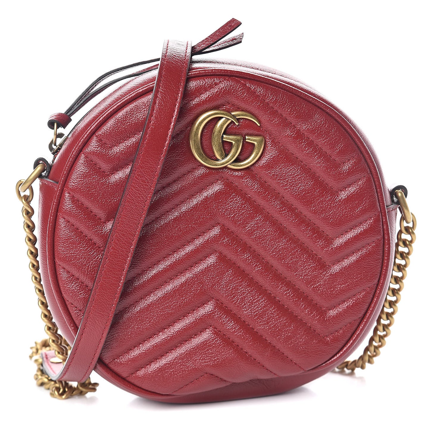 Glazed Calfskin Matelasse Heart Mini GG Marmont Round Shoulder Bag Romantic Cerise