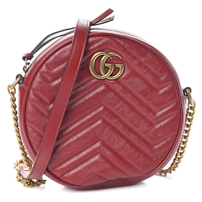 Gucci Glazed Calfskin Matelasse Heart Mini GG Marmont Round Shoulder Bag Romantic Cerise 1 of 8