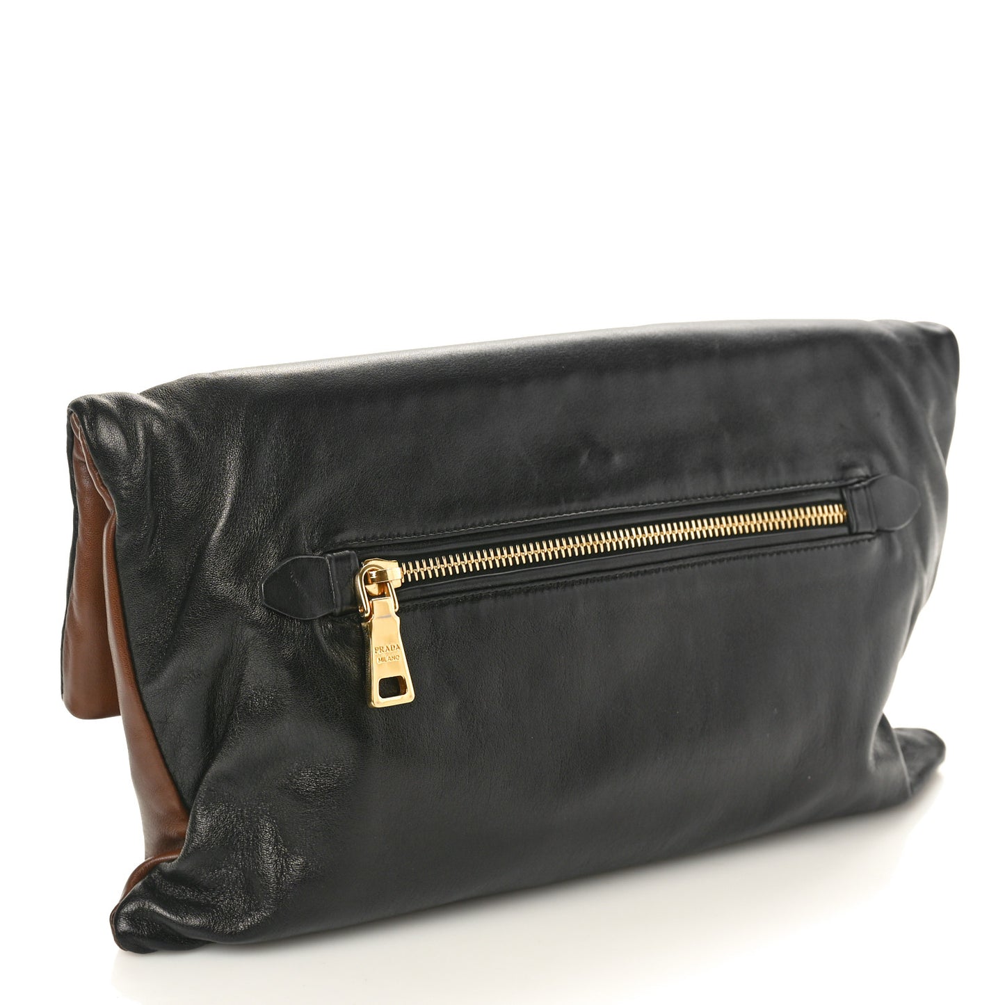 Nappa Fold Over Zip Clutch Cocco Black