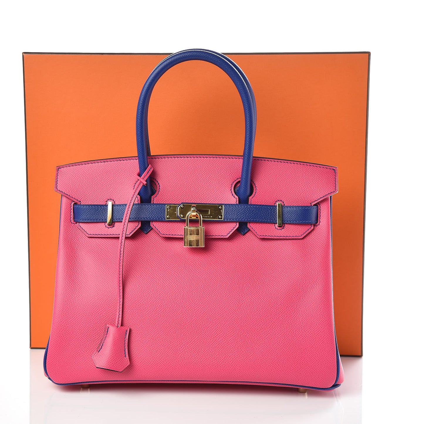 Epsom Bi Color Horseshoe Birkin 30 Rose Tyrien Bleu Electrique