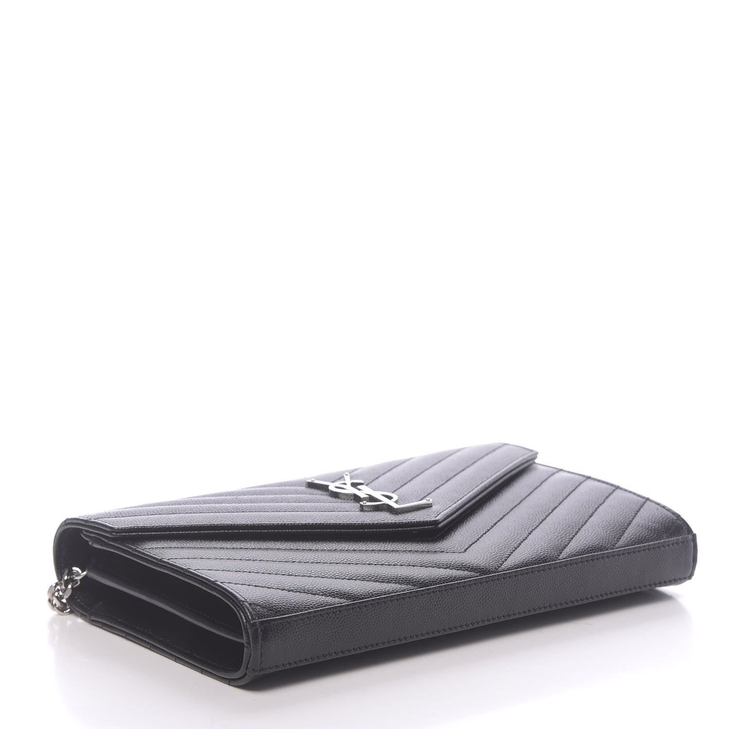 Saint Laurent Grain De Poudre Matelasse Chevron Monogram Chain Wallet Black 4 of 10