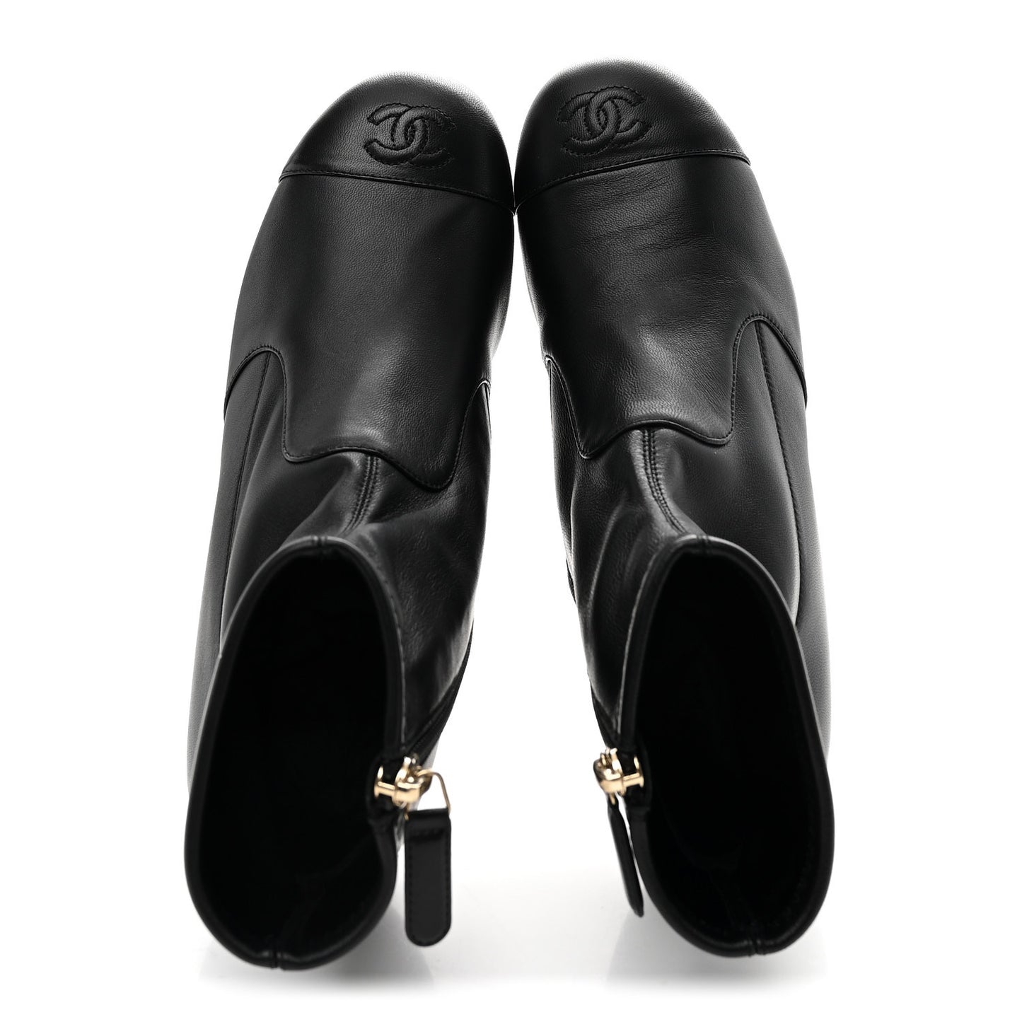 Stretch Lambskin Cap Toe CC Short Boots 38 Black