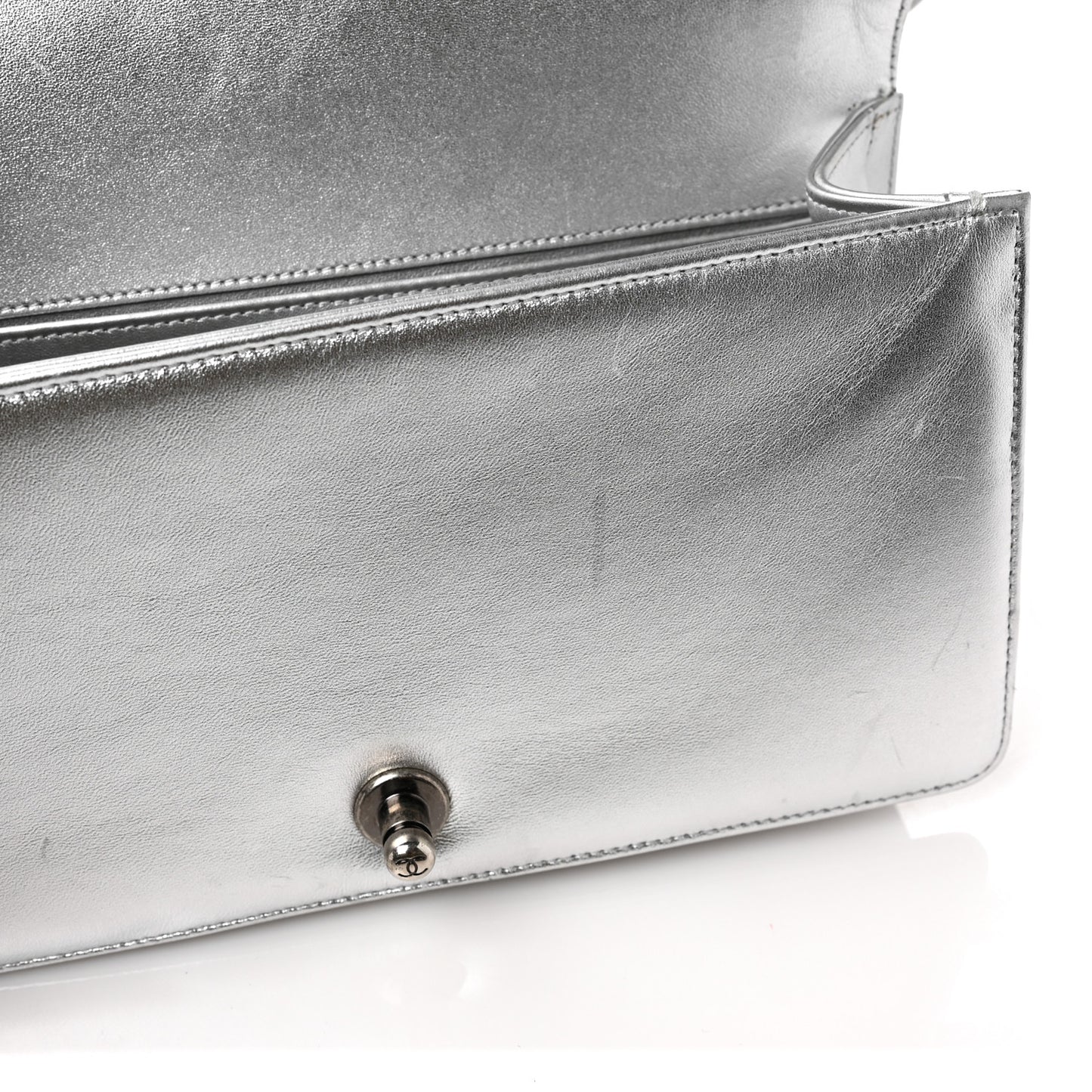 Metallic Lambskin Embellished Medium Boy Flap Silver