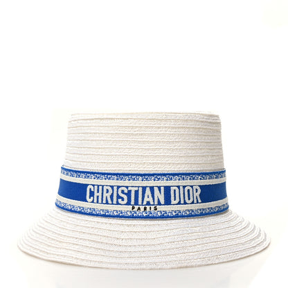 Christian Dior Straw Bucket Hat 59 White Blue 2 of 7