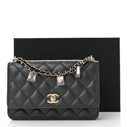Chanel Pearly Lambskin Quilted Charms Wallet On Chain WOC Black 12 of 12