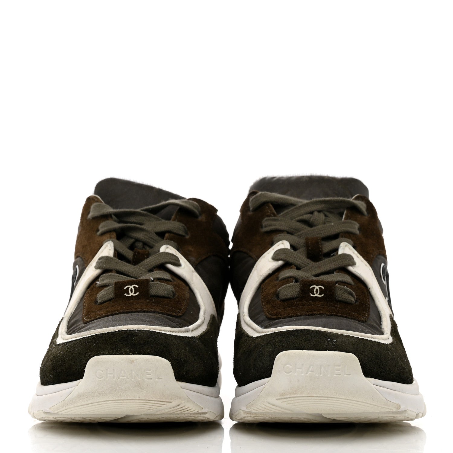 Chanel Fabric Calfskin Suede CC Womens Sneakers 36.5 Dark Green 2 of 8
