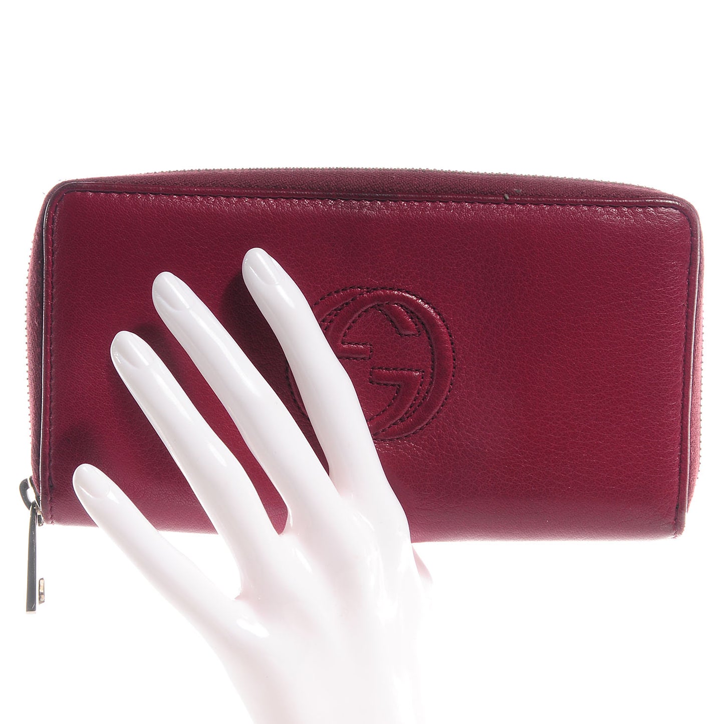 Leather Interlocking G Zip Around Wallet Red