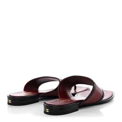 Chanel Lambskin Patent Calfskin CC Thong Sandals 37 Burgundy Black 4 of 9