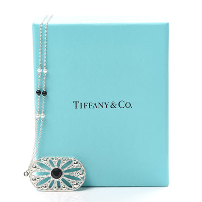Tiffany Sterling Silver Black Onyx Pearl Ziegfeld Daisy Pendant Necklace 6 of 6
