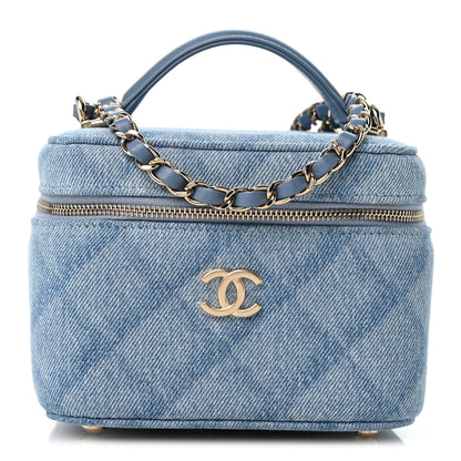 Chanel Printed Denim Quilted Mini Top Handle Vanity Case With Chain Light Blue 1 of 10