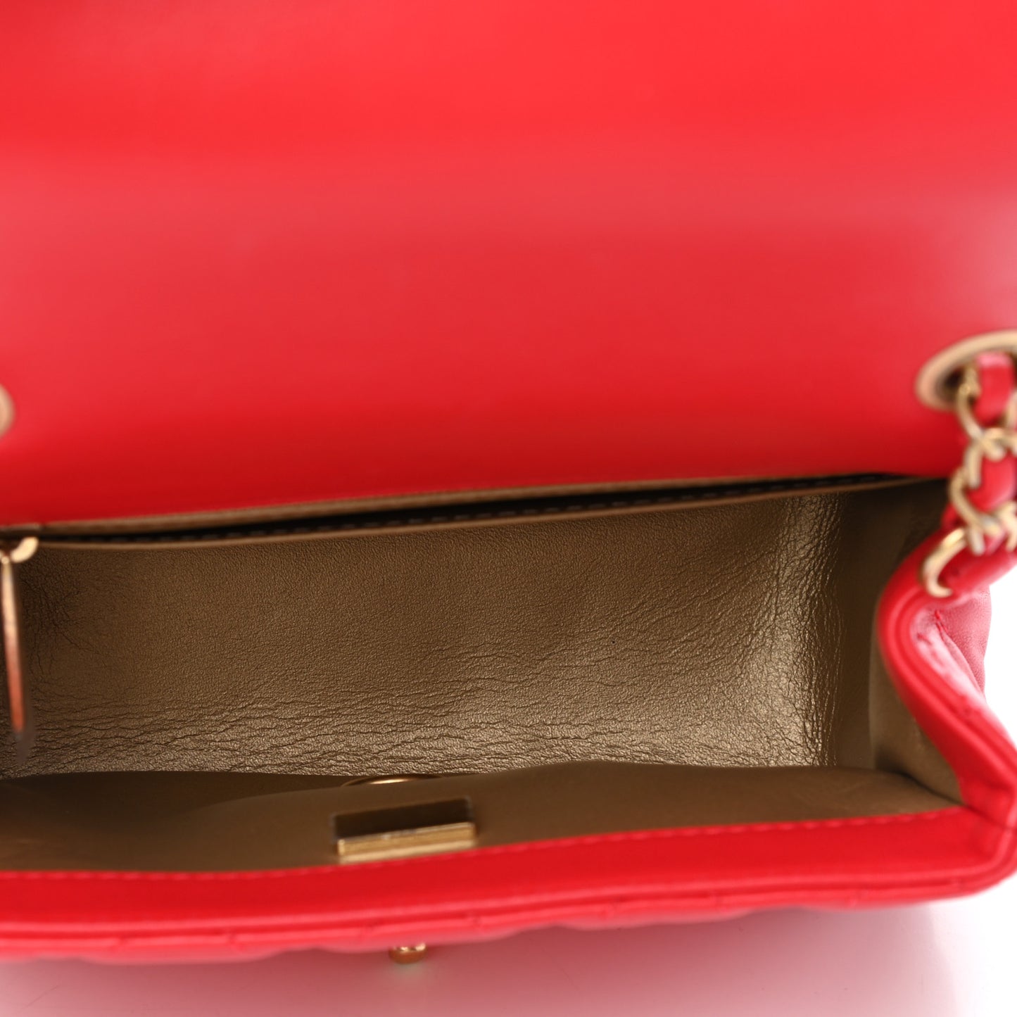 Lambskin Quilted Mini Pearl Crush Flap Red