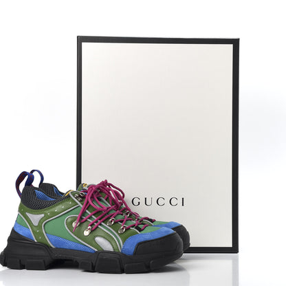 Gucci X SEGA Nylon Calfskin Suede Mens Flashtrek Sneakers 8.5 New Shamarock Bright Splash Vintage Green 11 of 11