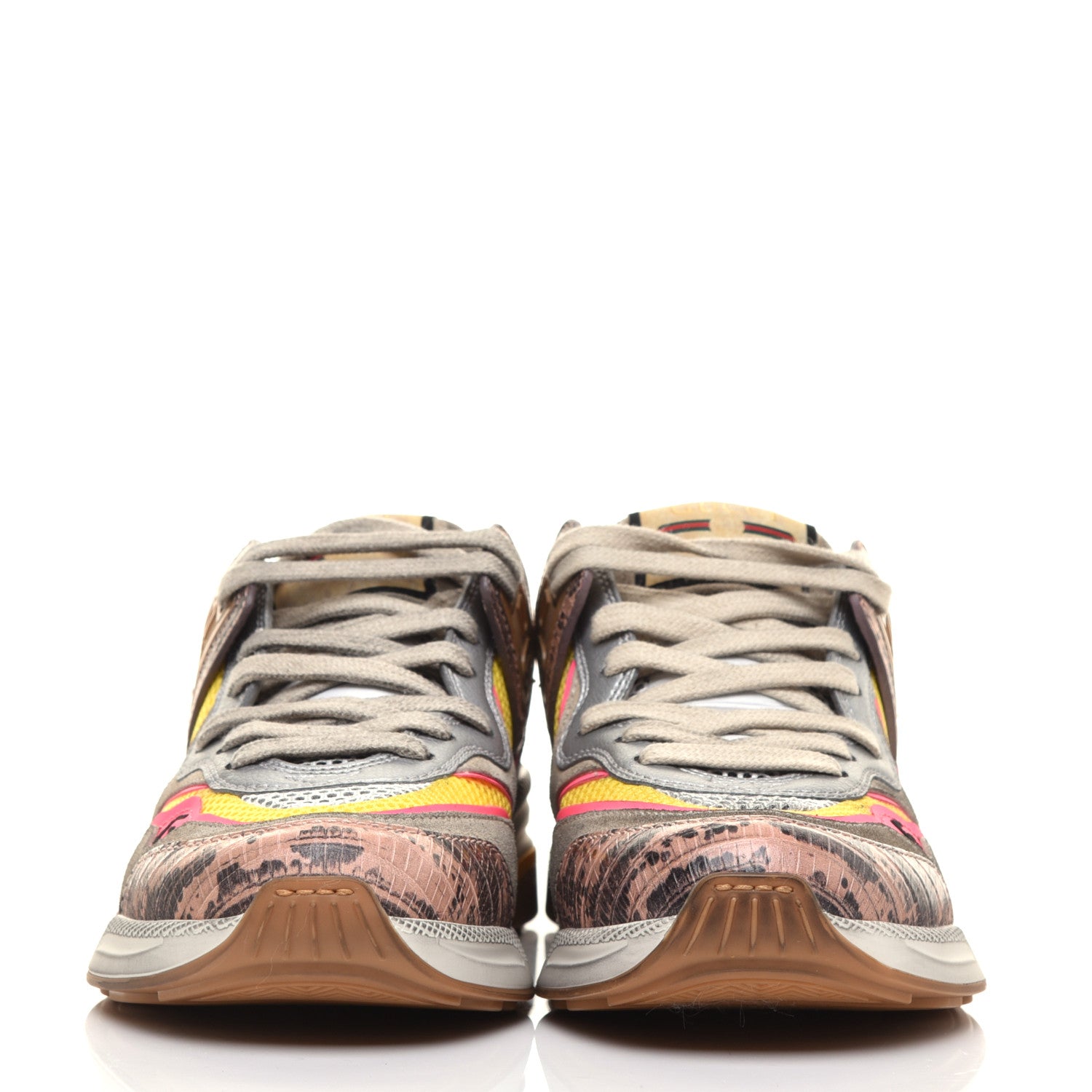 Gucci Suede Calfskin Tejus Printed Womens Ultrapace Sneakers 36.5 Pink Silver Oatmeal Yolk 2 of 7
