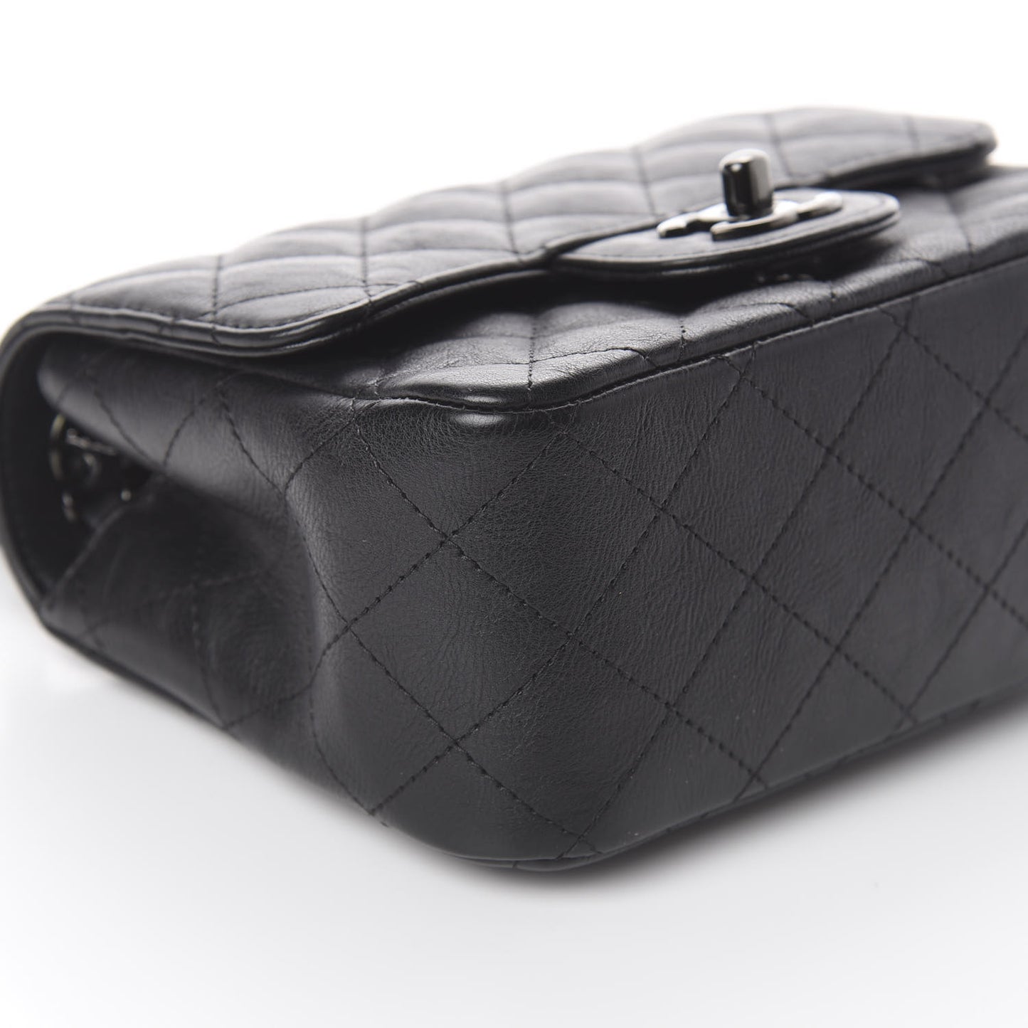 Crumpled Calfskin Quilted Mini Square Flap So Black