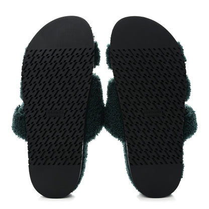 Hermes Woolskin Womens Chypre Sandals 40 Vert Anglais 5 of 8