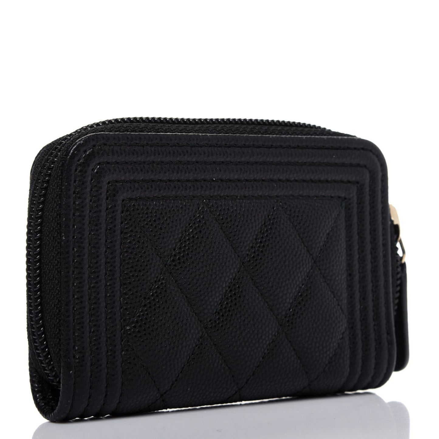 Caviar Quilted Boy Zip Around Coin Purse Wallet Black