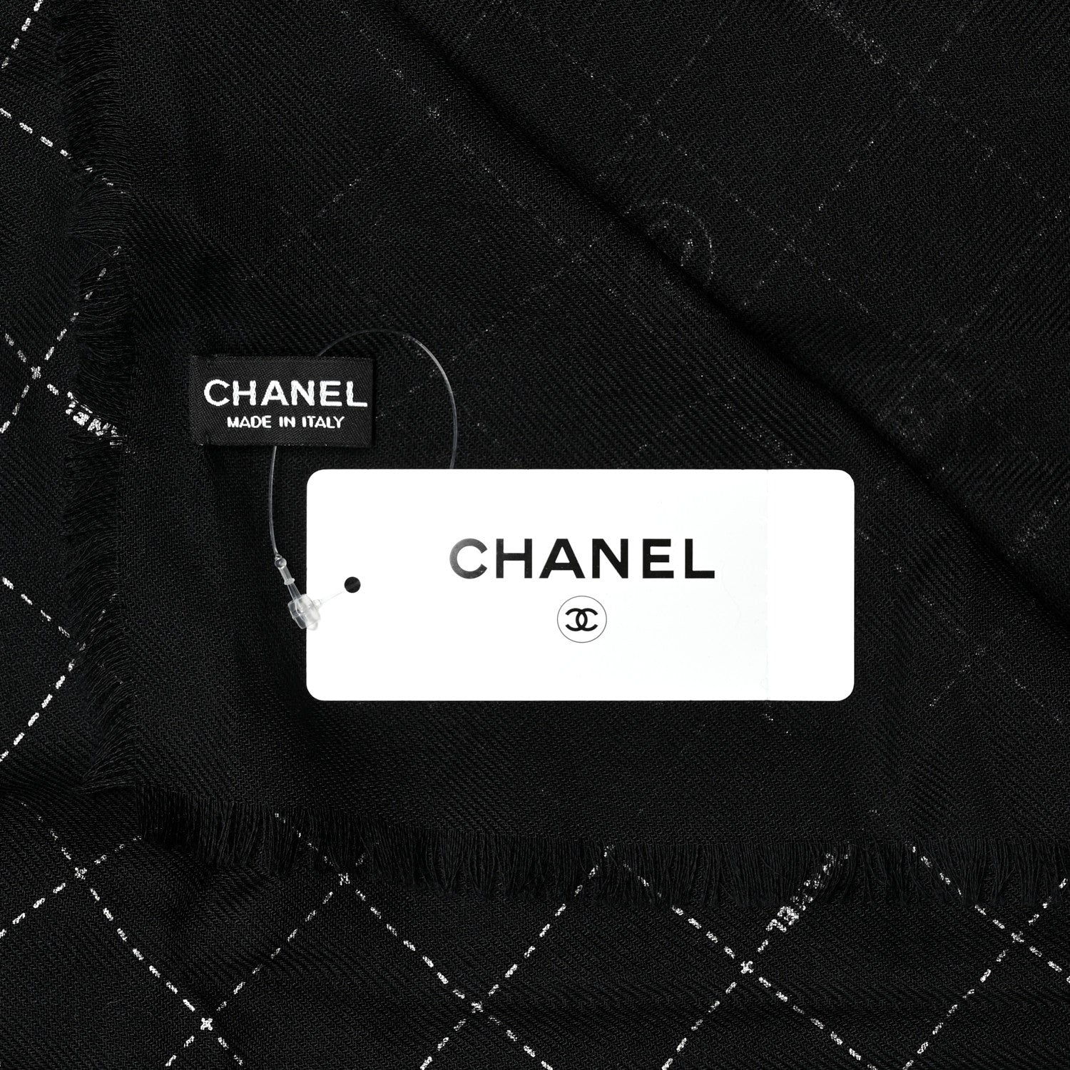 Chanel Cashmere Silk Wool CC Logo Stole Black 3 of 3