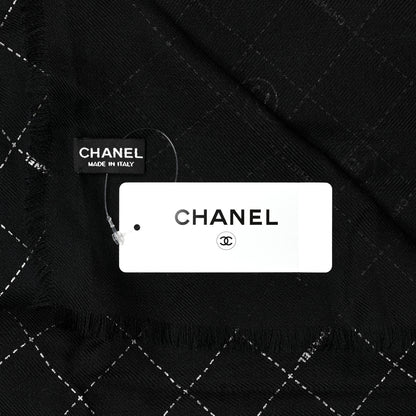 Chanel Cashmere Silk Wool CC Logo Stole Black 3 of 3