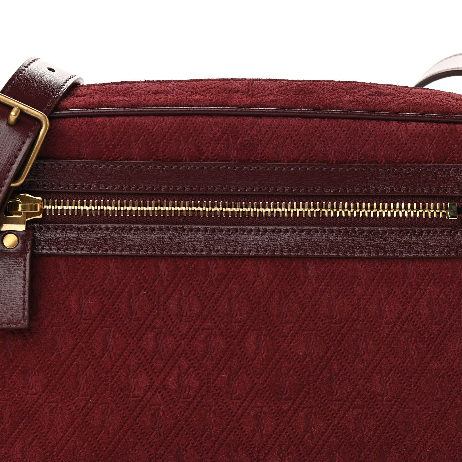 Saint Laurent Suede Monogram All Over Camera Bag Burgundy 8 of 11