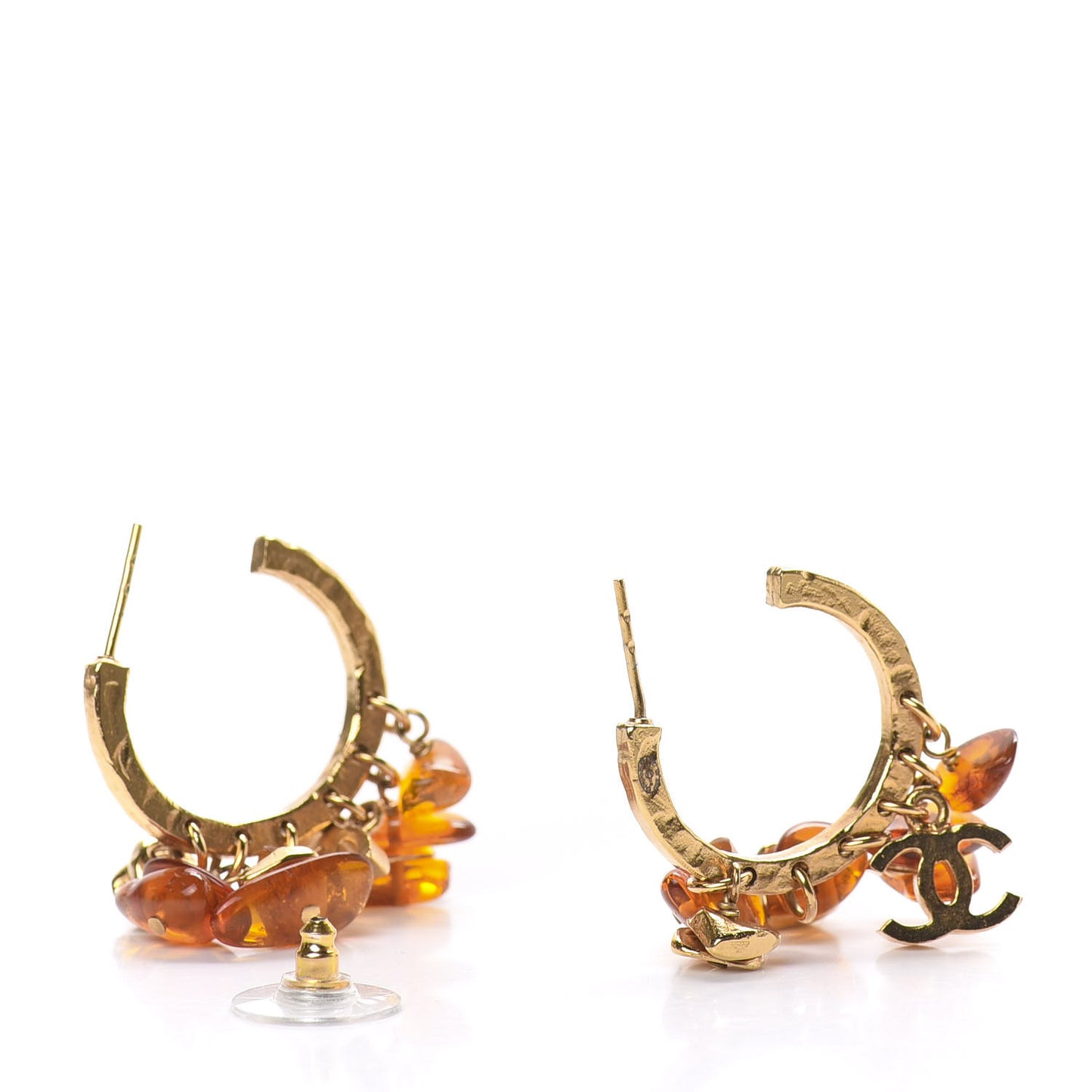 Brushed Metal Bead CC Hoop Earrings Gold
