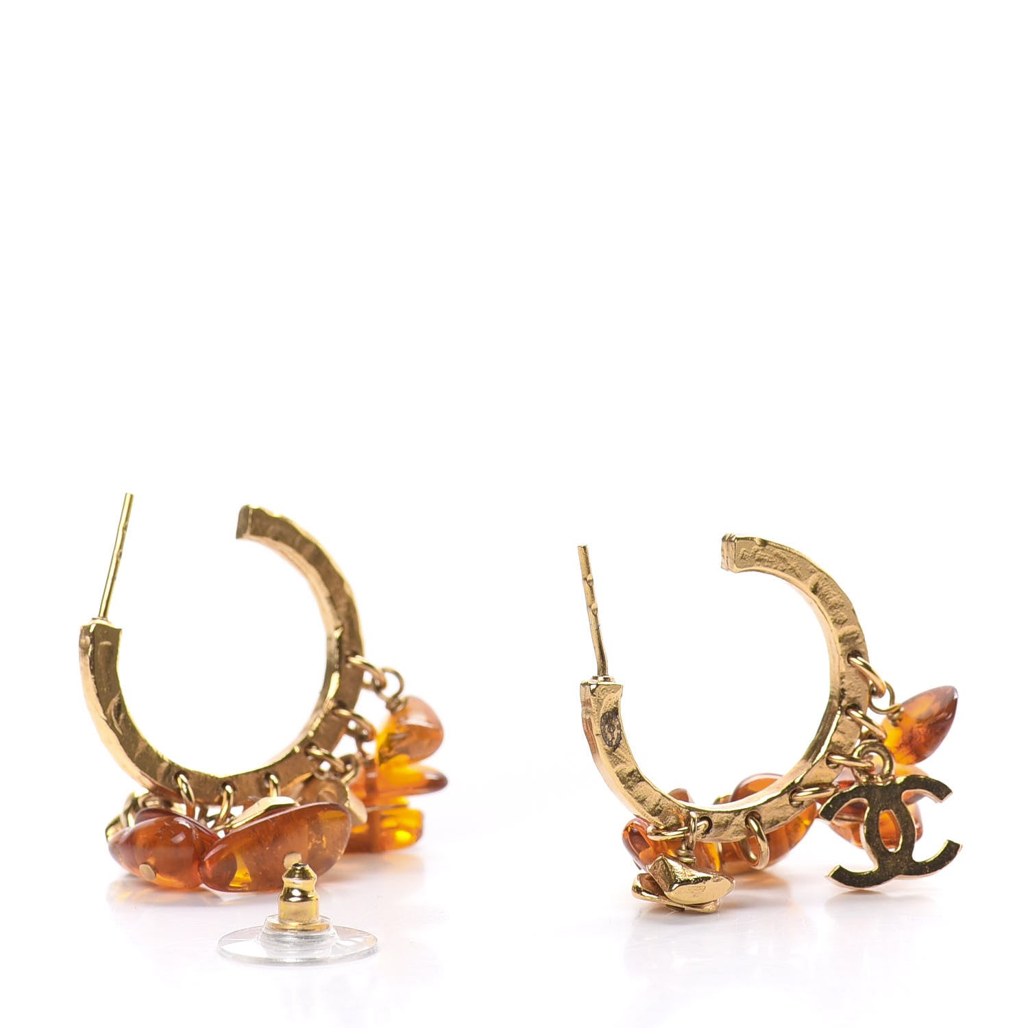 Chanel Brushed Metal Bead CC Hoop Earrings Gold 4 of 6