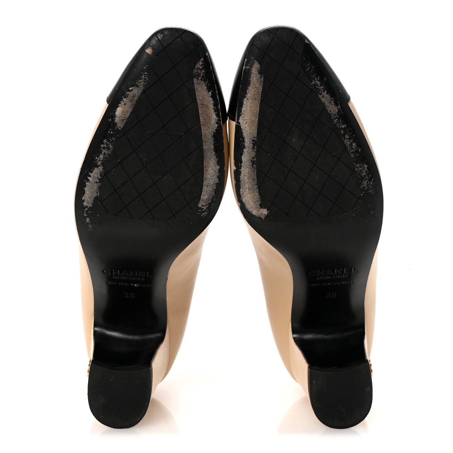 Lambskin Cap Toe CC Uniform Pumps 38 Beige Black