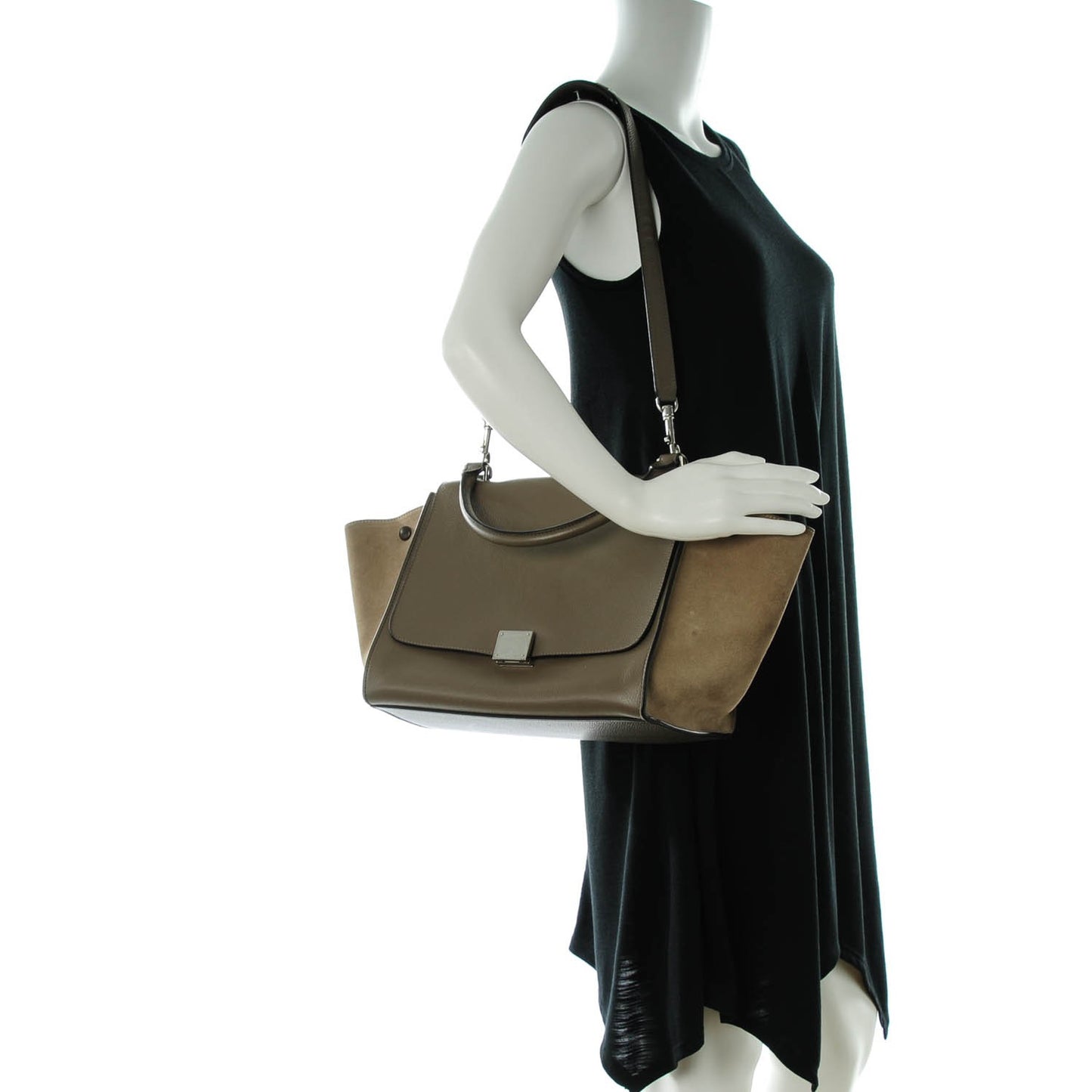 Drummed Calfskin Suede Medium Trapeze Souris