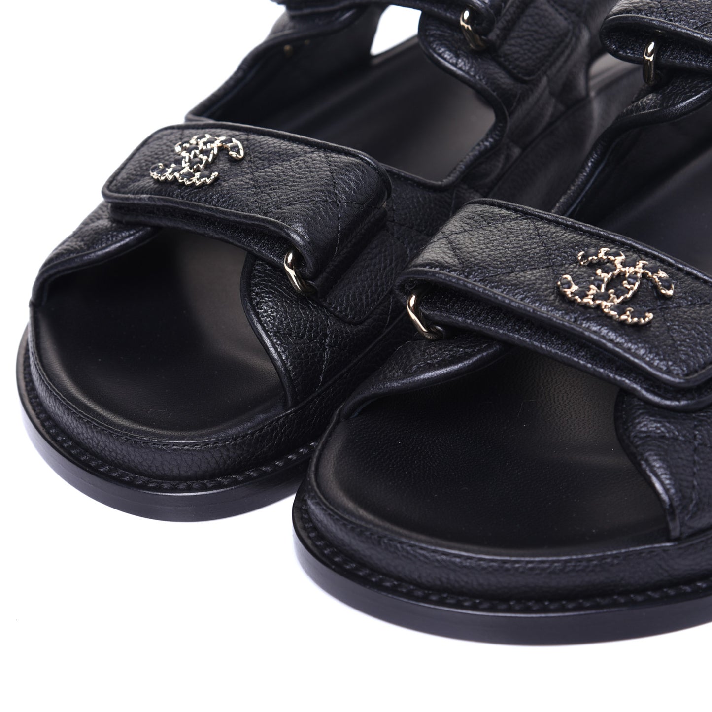 Grained Calfskin Velcro Dad Sandals 37.5 Black