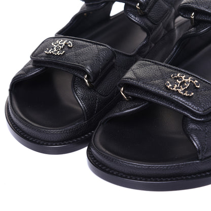 Chanel Grained Calfskin Velcro Dad Sandals 37.5 Black 5 of 11