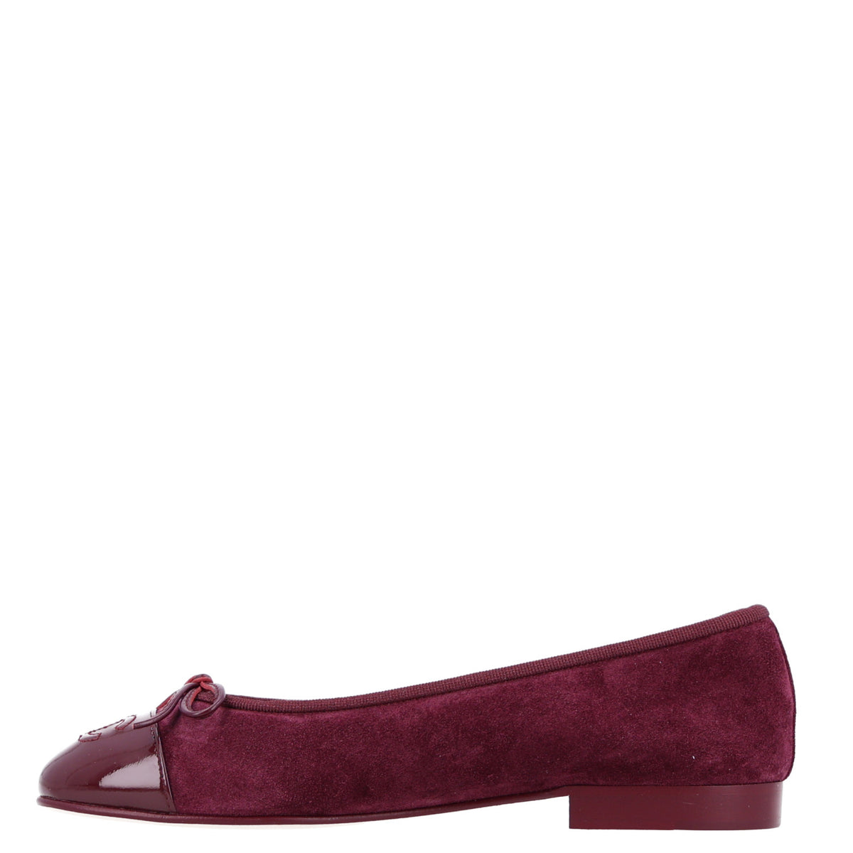 Chanel Suede Calfskin Patent Cap Toe CC Ballerina Flats 36 Burgundy 1 of 10
