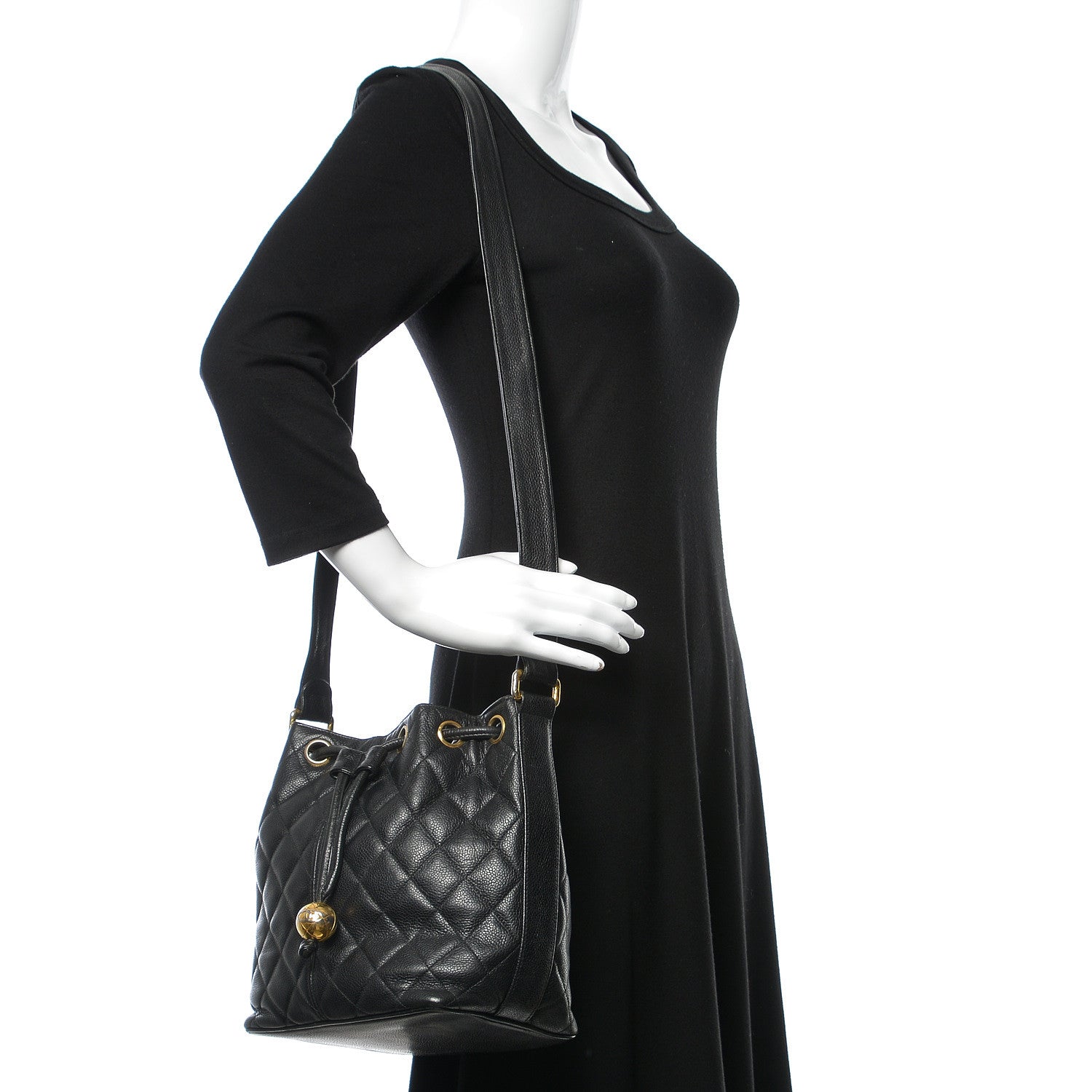 Chanel Caviar Quilted Drawstring Shoulder Bag Black 2 of 12