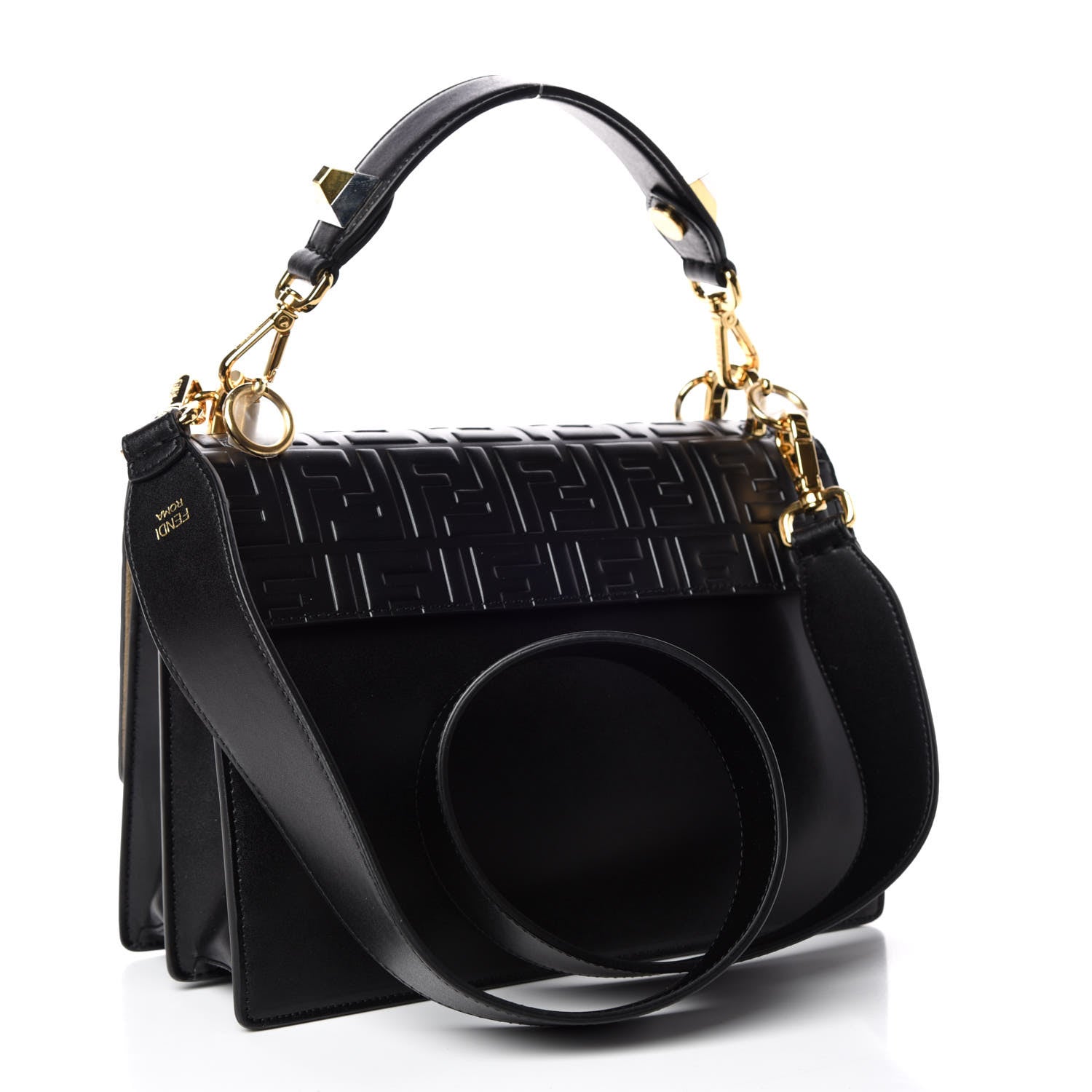 Fendi Vitello Liberty FF 1974 Embossed Kan I Shoulder Bag Black 4 of 10