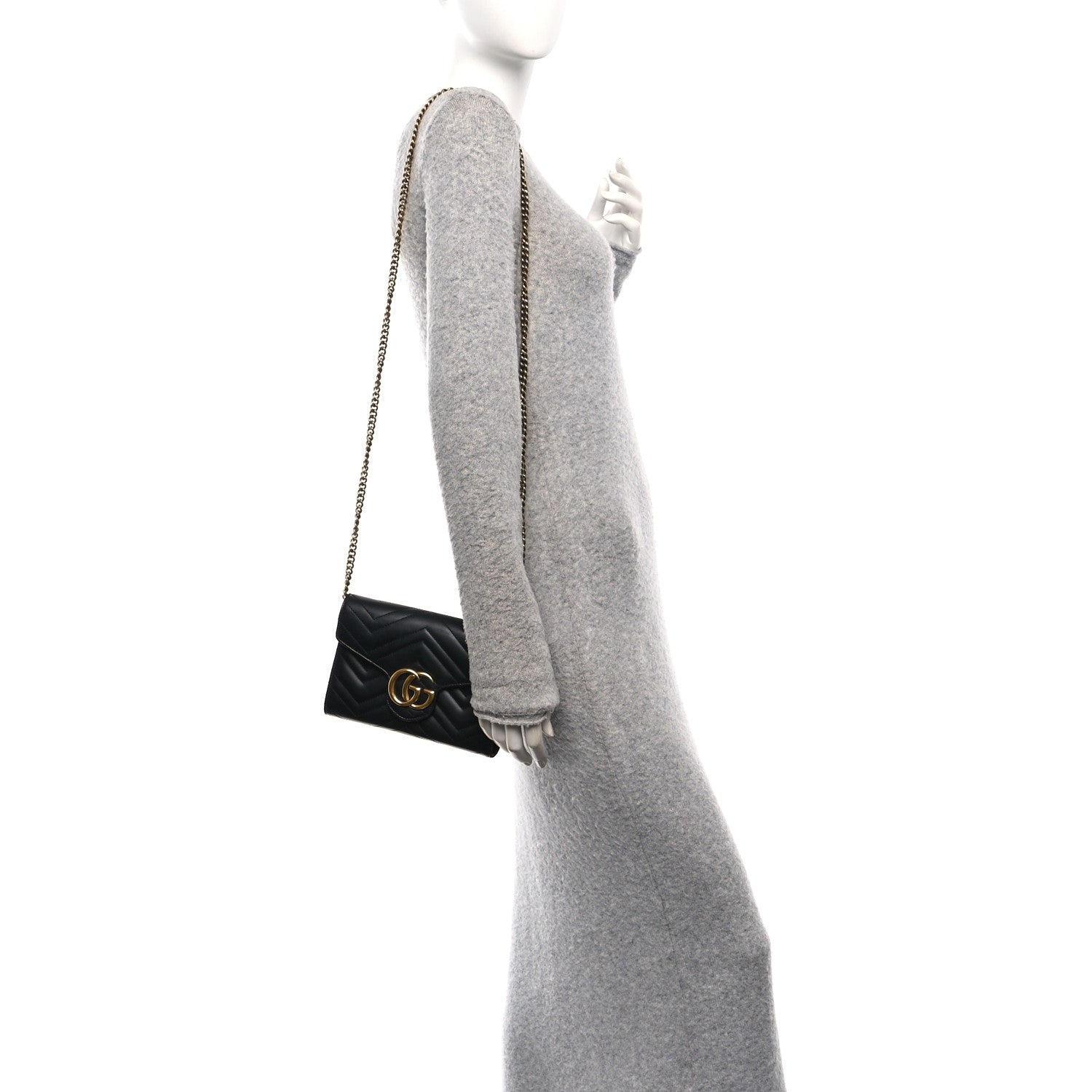 Gucci Calfskin Matelasse GG Marmont Chain Wallet Black 2 of 10