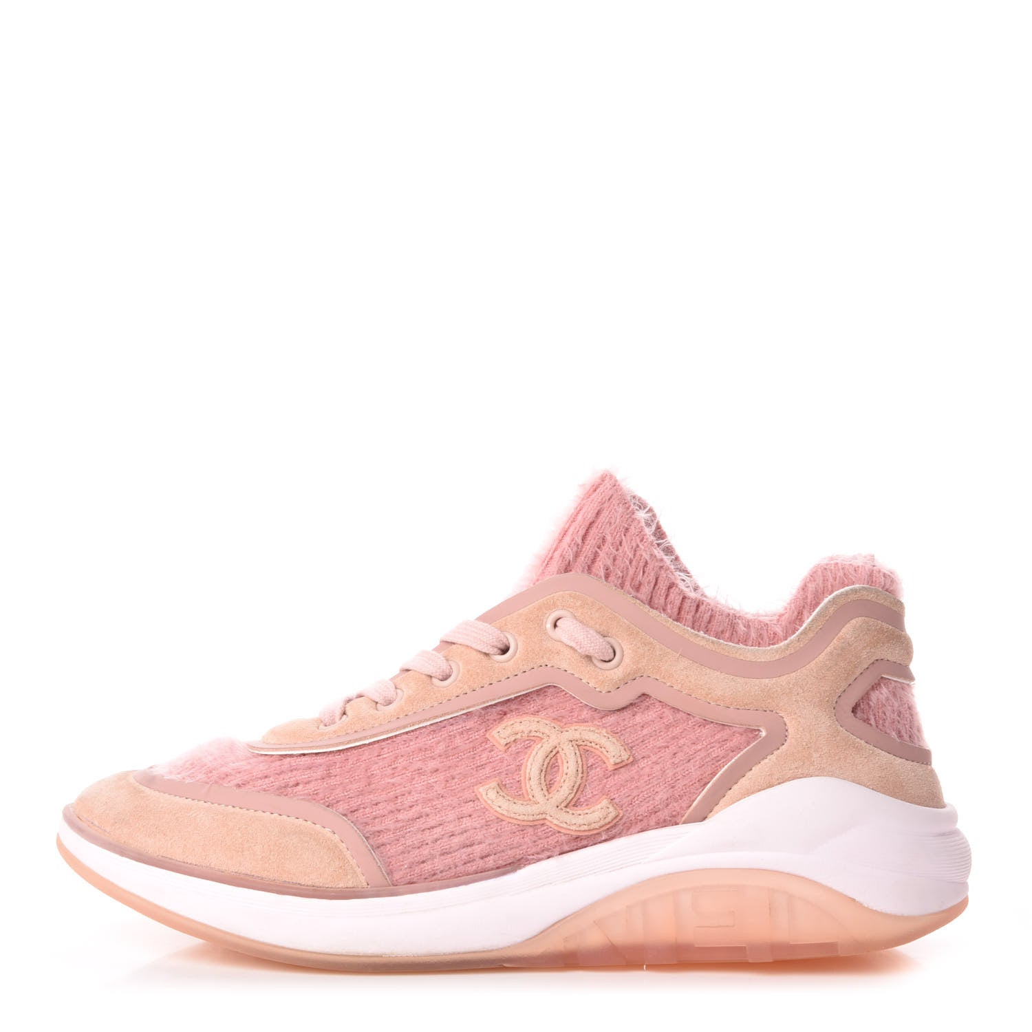 Chanel Fabric Calfskin Suede CC Womens Sneakers 38 Pink 1 of 7