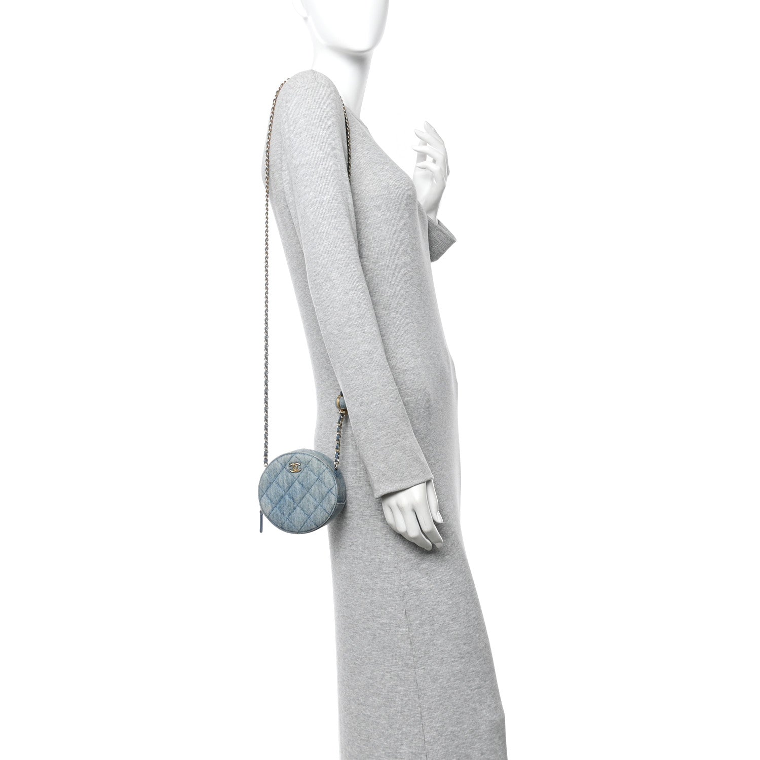 Chanel Denim Quilted Round Pearl Crush Clutch With Chain Blue 2 of 11